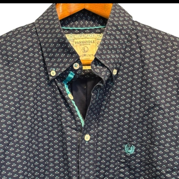 Panhandle Navy Blue & Turquoise Casual Button Down Shirt Size Large Long Sleeve - Picture 10 of 11